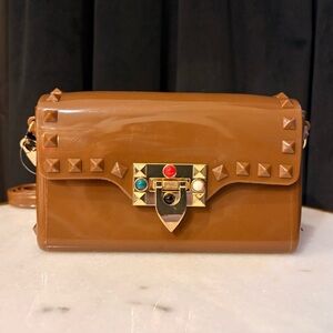 NWT Studded Brown Jelly Crossbody Clutch Bag